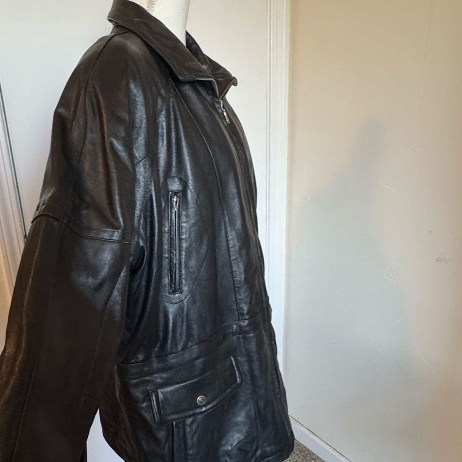 Vintage 1990 Contemporary Expressions Black Leather Bomber Jacket Men's Size L image 4