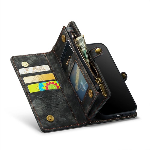 Black iPhone X / XS Multi-functional Wallet Zipper Purse Magnetic Case - Picture 8 of 8
