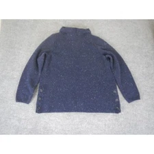 Talbots Sweater Button Side Detail Women's Size XL Navy Blue Sparkle Mock Neck