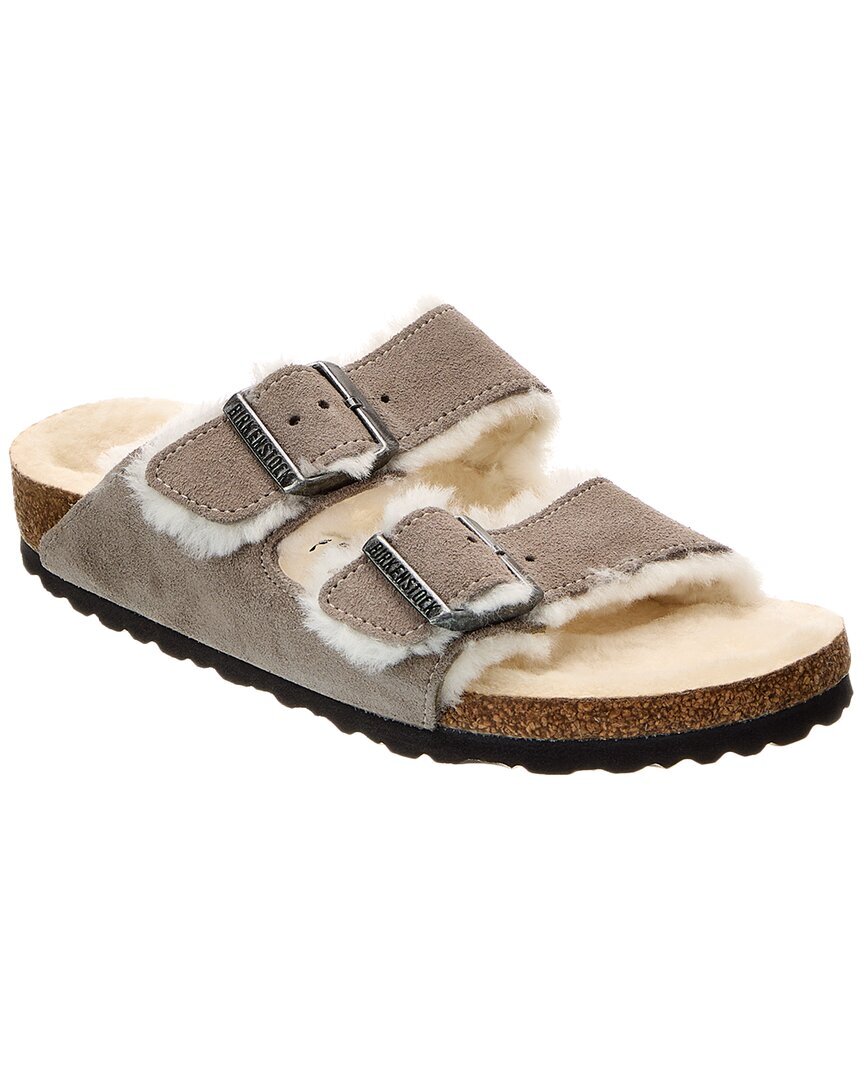 Женские узкие сандалии из замши и овчины Birkenstock Arizona, серые 36