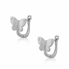925 Sterling Silver Clear White CZ Butterfly Hoop Huggie Earrings, 0.45"