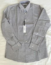 VERSACE COLLECTION TREND GRAY WHITE VERTICAL STRIPE Long Sleeve Dress Shirt 40