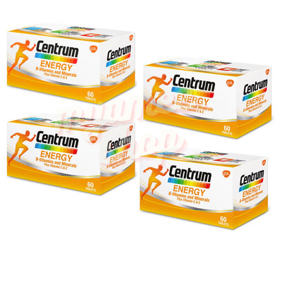 4 X 60's New Centrum Energy B-Vitamins and Minerals + Vitamin C & E