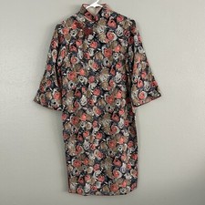 Vintage Printed Silk Chinese Dress Cheongsam Mandarin Collar Knot Closure Lined