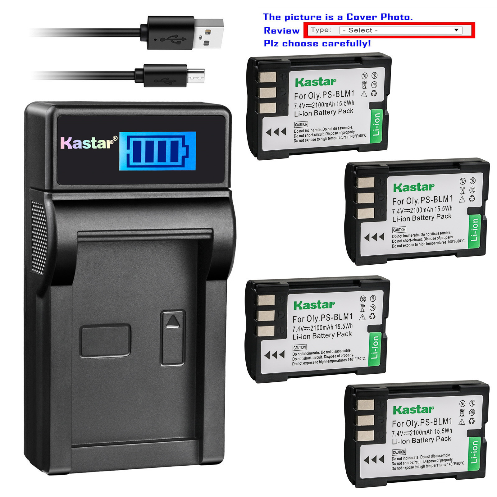 Kastar LCD Charger Battery for Olympus BLM1 PSBLM1 Olympus C8080