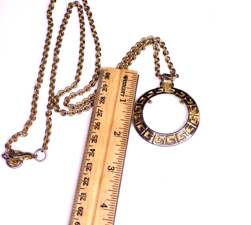 Vintage Givenchy Gold-tone Necklace Greek Key Magnifying Glass Pendant 33" Long - Picture 2 of 7
