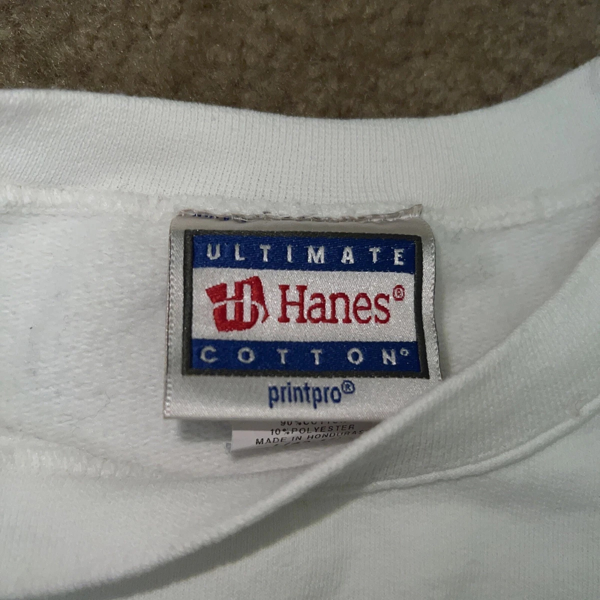 Vintage Hanes Print Pro Crewneck Sweater Size L Large Solid White
