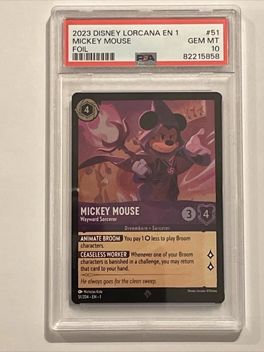2023 Disney Lorcana Mickey Mouse "Wayward Sorcerer" -FOIL 51/204 Low Pop PSA 10