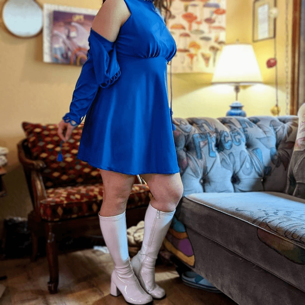 Vintage 70s Blue Sleeveless Mini Dress Jacket Set… - image 1