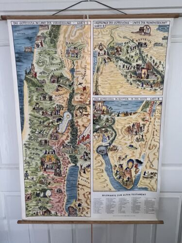 Vintage Pictorial Map Of The Old Testament Biblical 1960’s German Educational - Picture 1 of 14