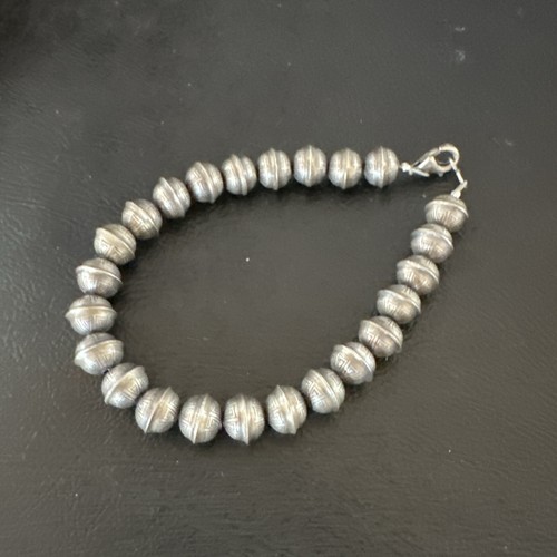 Handmade Stamped Navajo Pearls 8mm Beads 7” Sterling Silver Bracelet - Picture 12 of 13