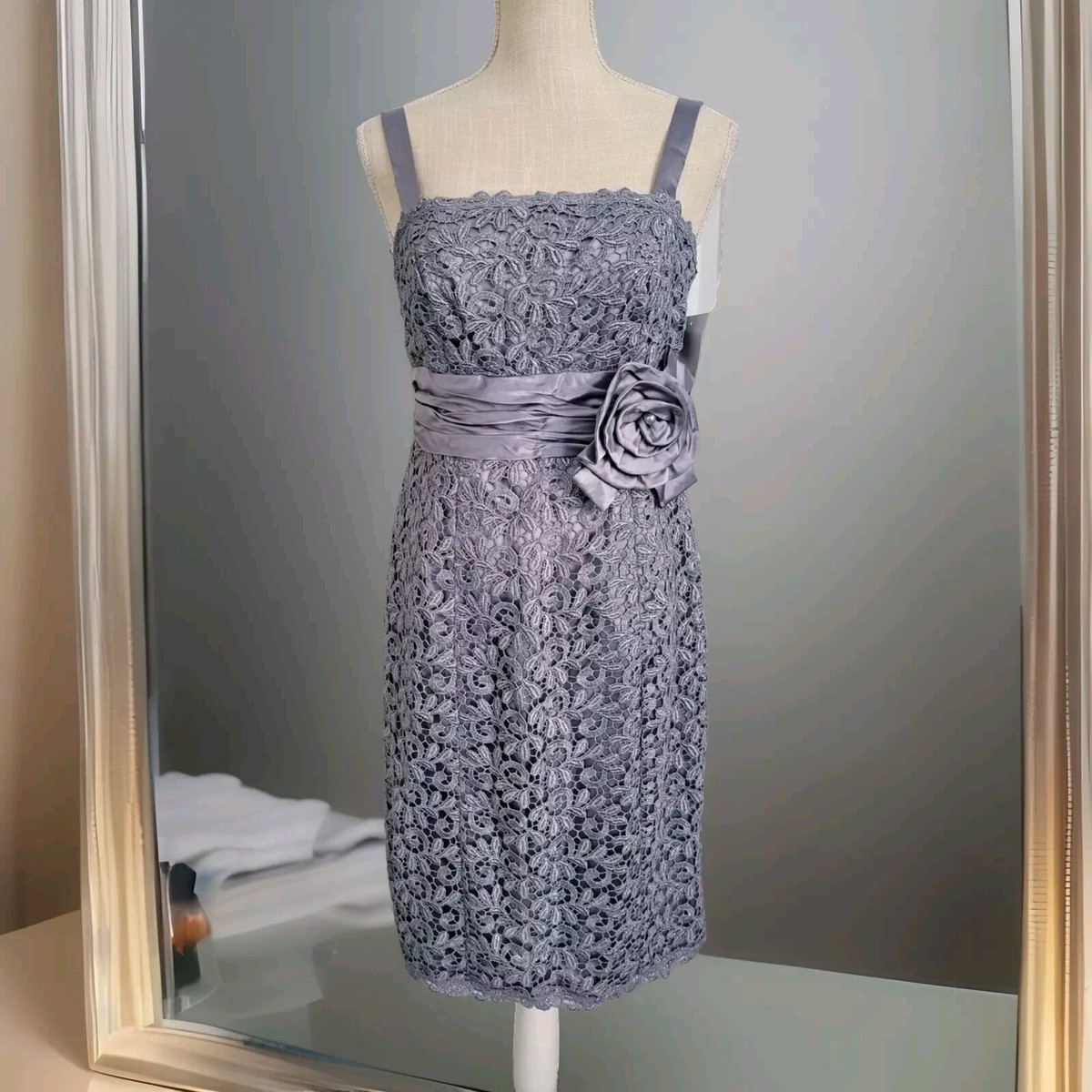 R&M Richards Formal Dress w/Jacket Size Slate Silver Metallic