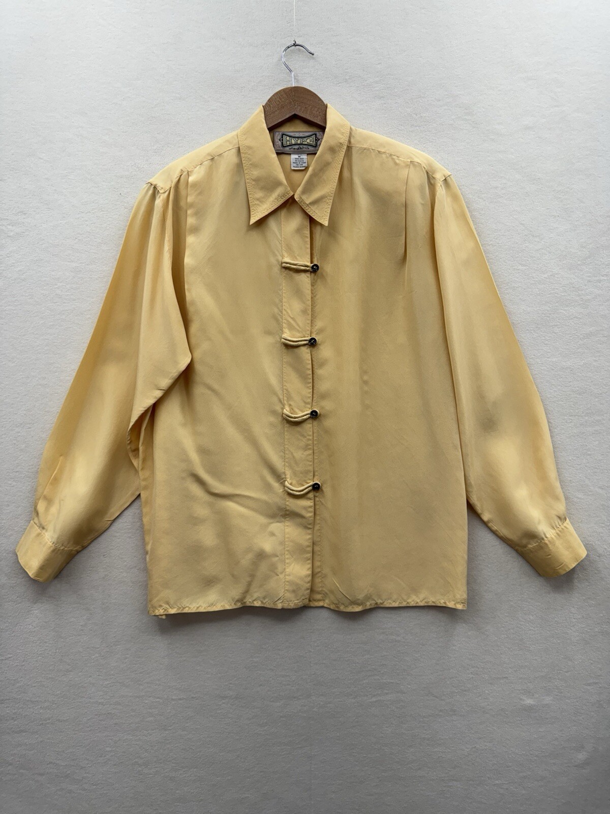 Hype Woman’s Medium 100% Silk Gold Long Sleeve Button Front Blouse