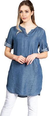Caspar SKL039 leichte elegante Damen Halbarm Sommer Longbluse Tunika Jeans Optik