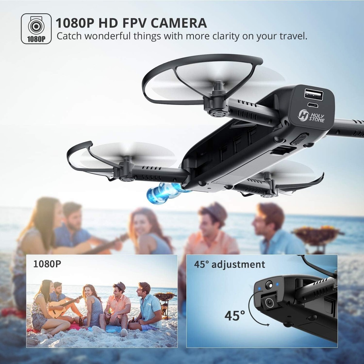Holy Stone HS161 Foldable FPV Drone 1080p HD Camera Flashlight