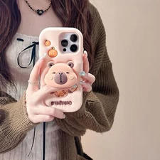Cartoon holder Kapibara iPhone16 Pro Max 15 14 13 12 11 Cute Soft phone case
