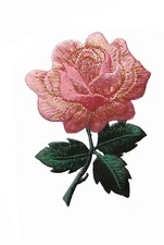#4535 3 1/4" Pink Rose Flower Embroidery Iron On Applique Patch