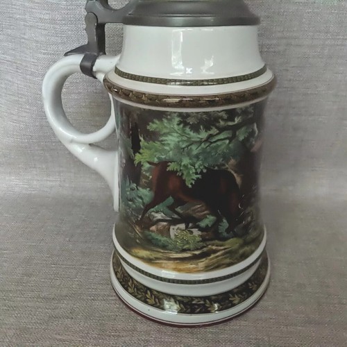 Vintage Large Huge Pewter Lid German Beer Stein Tankard 15" Eagle Prey Theme 3L - Picture 6 of 21
