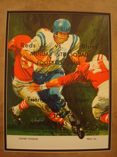VINTAGE SMU MUSTANGS COLLEGE FOOTBALL POSTER FRAMED "REDS VS BLUES" 1969 - Picture 3 of 6