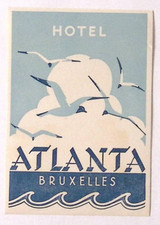 Vintage Hotel Atlanta Bruxelles Belgium Brussels Luggage Label 3 x 4.25" Seagull
