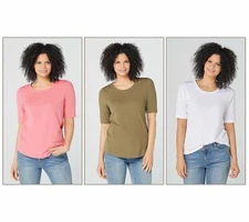 Denim & Co. Essentials AnyWear Jersey Tops S/3-Olive/Coral/White-Small-A378932