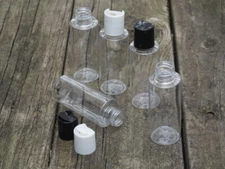 New 2 Oz. Plastic Clear Cylinder Bottles with white Dispensing cap  10 PACK