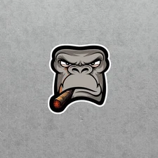 Angry Gorilla Head Smoking Cigar Cool Animal Cartoon Sticker #3903
