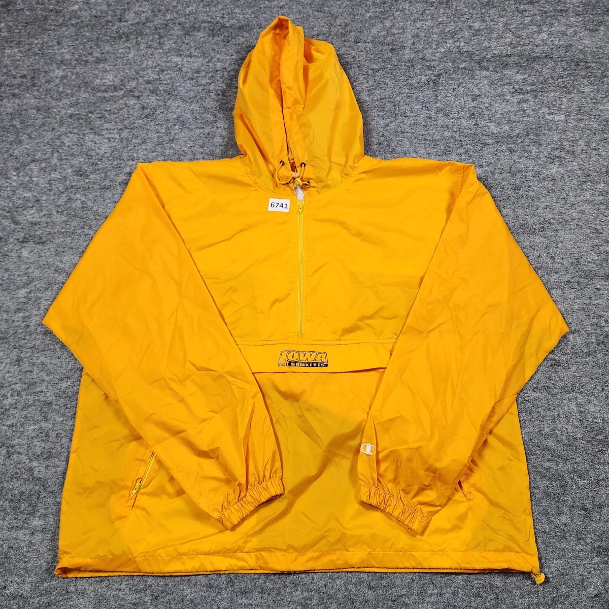 CHAMPION Men s Windbreaker Jacket Adult XL Yellow 1 2 Zip Iowa
