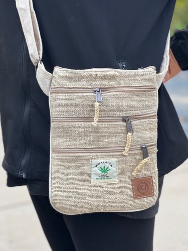 Hemp Handmade Hippie Small Cross Body Bag, Travel Sling Bag, Vegan Passport Bag - Picture 2 of 6