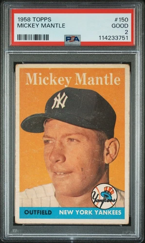 1958 Topps Mickey Mantle #150 Great Eye Appeal, Nice Centering! PSA 2 Good!!!
