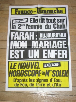 PLAKAT DER ZEITUNG ''FRANKREICH SONNTAG'' / FARAH DIBA / 70ER JAHRE / SEHR GUTER ZUSTAND