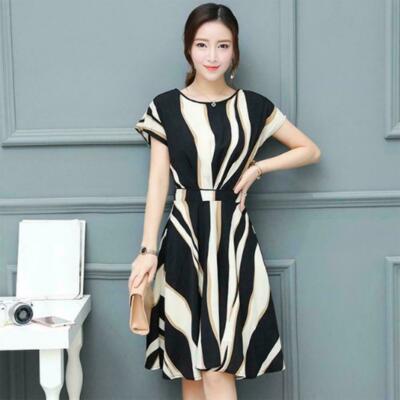 ladies Stripe Print O-neck Short Sleeve A-line Party Dress M | eBay ladies Stripe Print O-neck Short Sleeve A-line Party Dress M | eBay