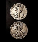 ( 2 ) Lot 1945 P 1947 D Liberty Walking 90% Silver 50c Half Dollar ACTUAL Coins