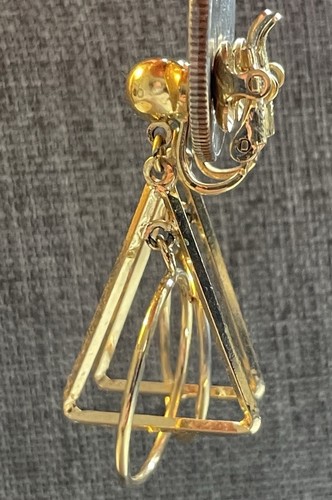 Vintage Trifari gestapelte geometrische Ohrclips goldfarben - Bild 2 von 8