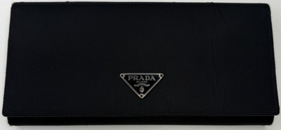 Prada Long Wallet Womens Tessuto Nylon Double Front Flap Closure Lg Black Italy