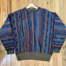 Vintage 90s Florence Tricot 3D Knit Sweater Men's M Coogi Style Multicolor