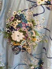 Japanese Kimono Robe Cotton Blue Floral Print Made in Japan Belted Purple 55  