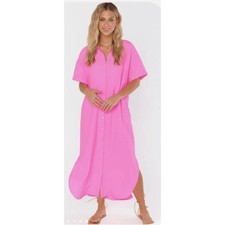 Show Me Your MUMU Hot Pink Button Front Flowy Summer Dress I XL