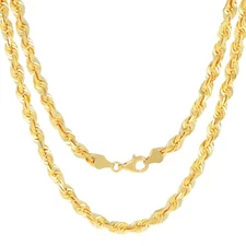 14k Yellow Solid Gold 6mm Mens Diamond Cut Rope Chain Necklace Italian Made 28"