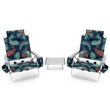 Folding 2-Pack Backpack Beach Chair Table Set 5-Position Outdoor Reclining Chair