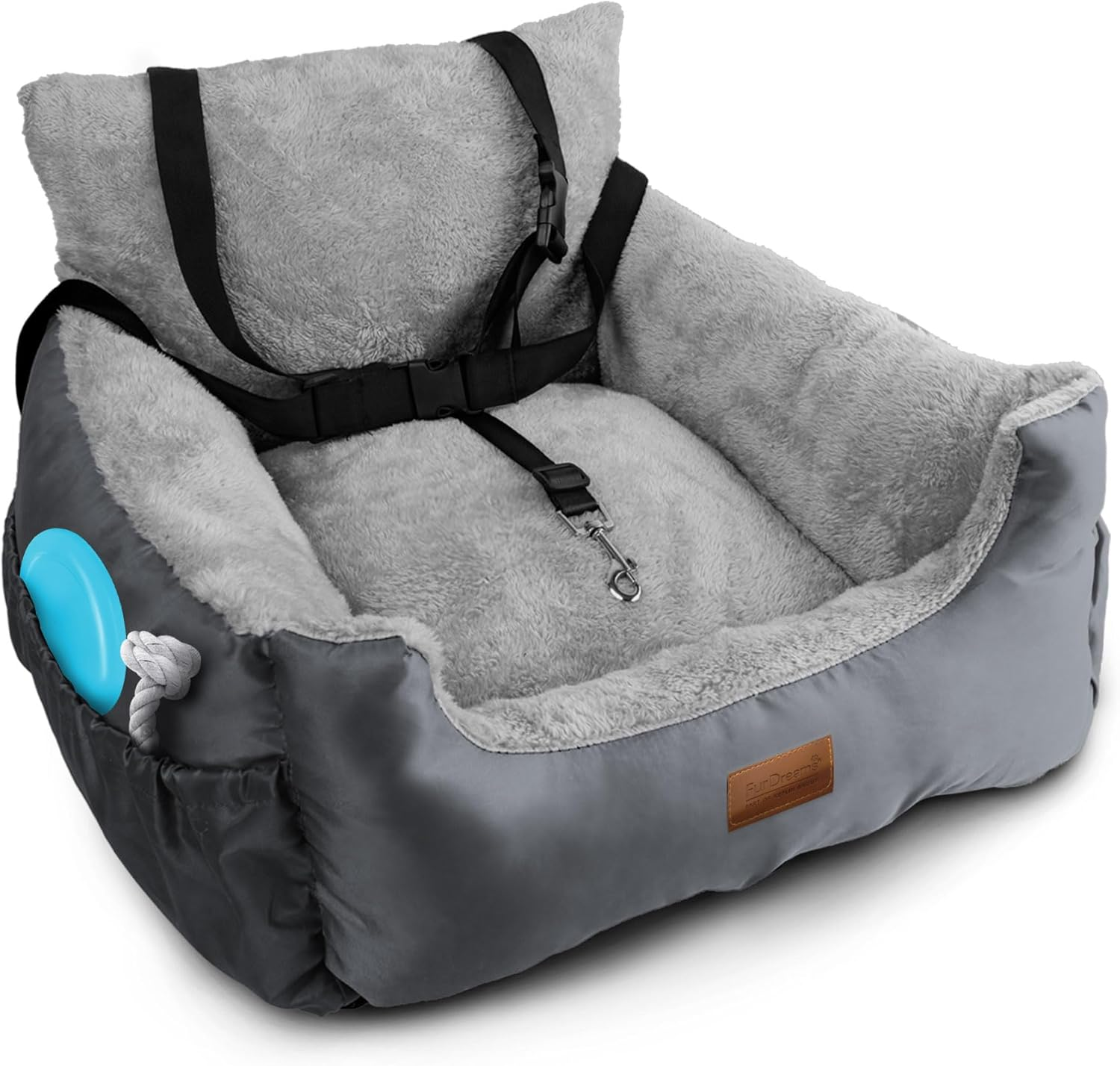 Furdreams Cozy Dog Car Seat - Safe, Waterproof Booster for Small Pets - Grey