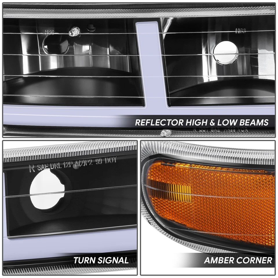 Faros delanteros LED DRL negros para 99-02 Silverado 00-06 Suburban Tahoe Foto 3 de 4