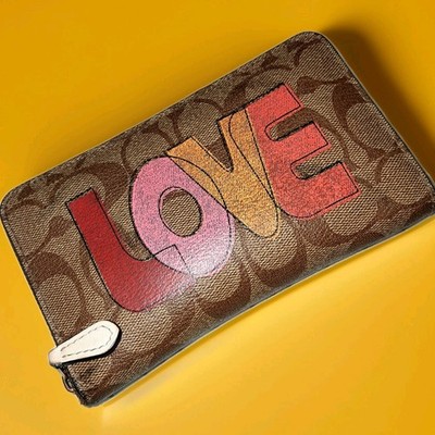 Coach ''LOVE'' Zip-Around Tan Signature, 9-Cardholder Zip-Coin Women Medium Wallet