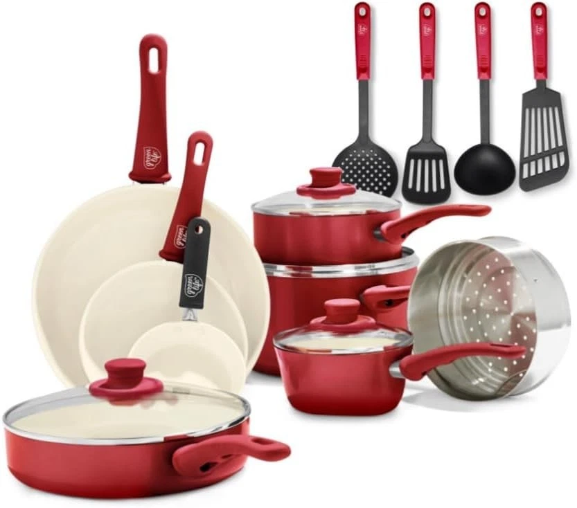 16 Piece Nonstick Cookware Set Soft Grip Non-Toxic PFAS-Free Ceramic Pots & Pans
