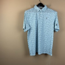 Straight Down Golf Polo Shirt Mens M Blue Floral UPF 50 S/S Polyester Spandex
