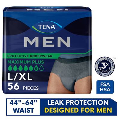 TENA Incontinence Underwear for Men, Protective, Super Plus, Extra Large,56Count