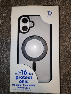 onn. protect onn MagSafe Phone Case w/ Ring Stand For iPhone 16 Plus CLEAR