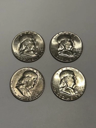 Franklin Silver Half Dollar Lot of 4 1956 AU+++ Condition 1.44676 Ozt Of Silver