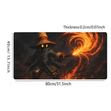 40*90cm Magic Fire Chibi Mage Large Gaming Mouse Pad, Anti slip Computer Desk Ma