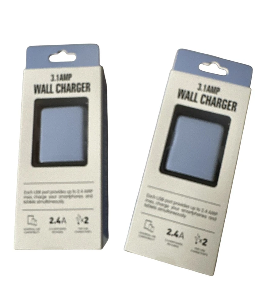 Cargador de pared USB cargador adaptador paquete de 2 3,1 2,4 amperios doble puerto cargador rápido púrpura Foto 2 de 4